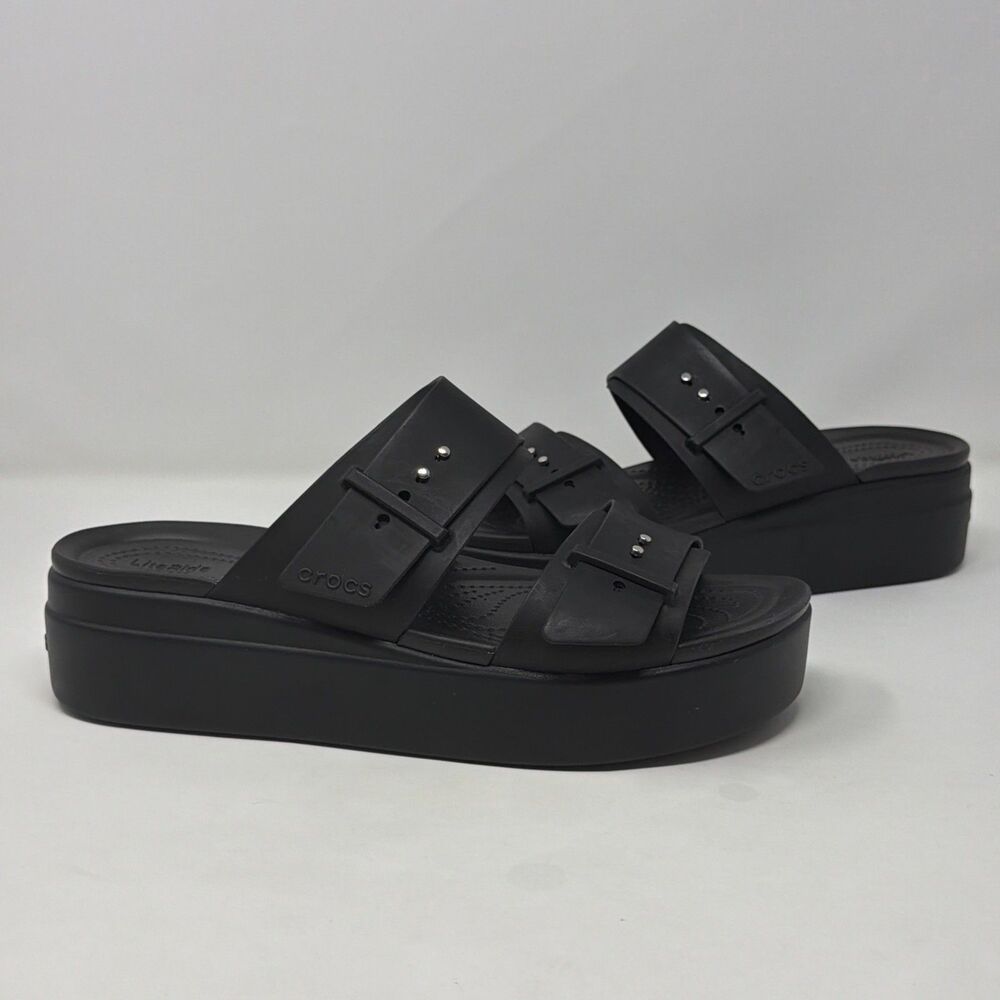 Crocs Brooklyn Low Platform Sandals Womens 11 Black Double Buckle Store Model